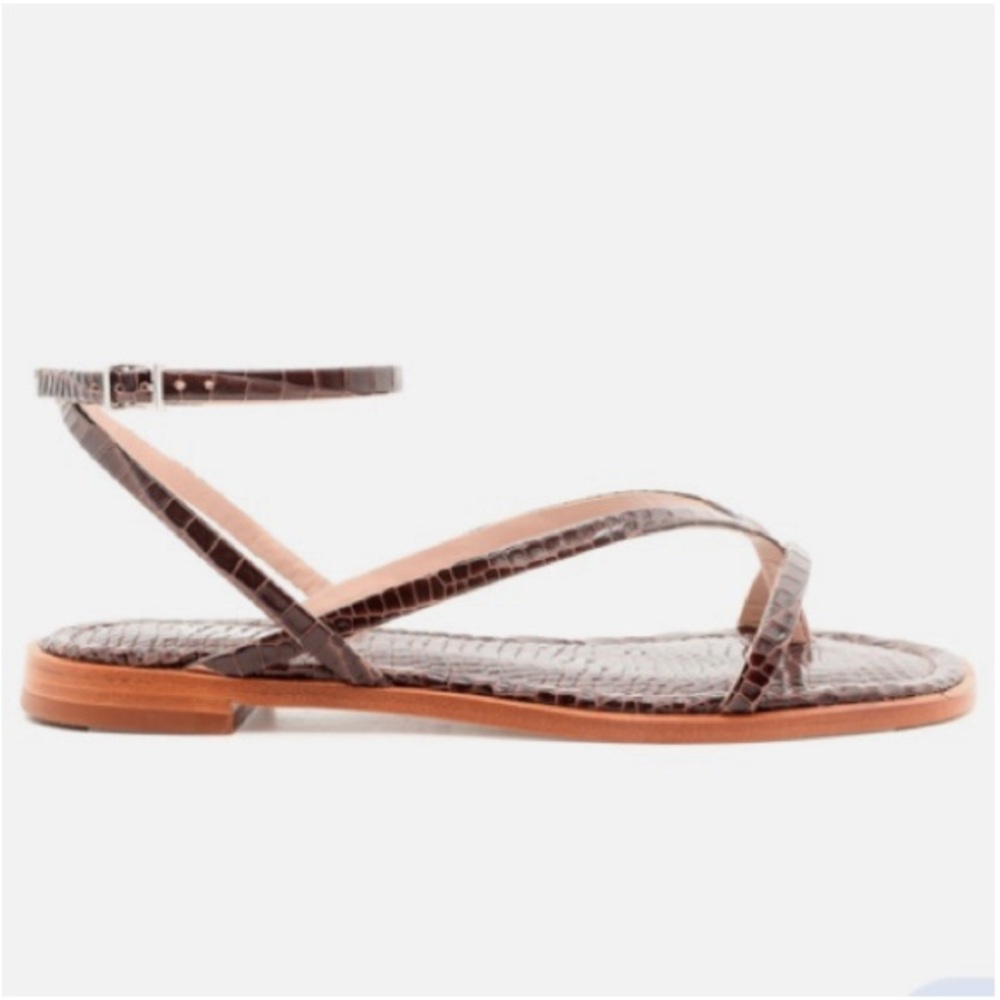 Brand New SCHUTZ Alana flat sandal in dark chocolate/croc. Size 8.5